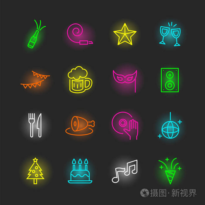 党霓虹图标集插画 正版商用图片0f7isw 摄图新视界 党霓虹图标集插画 正版商用图片0f7isw 摄图新视界