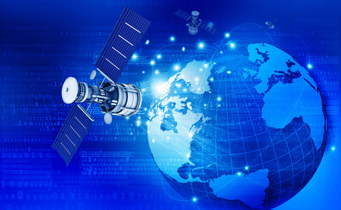 全球通信技术与卫星.技术背景.3d 插图照片