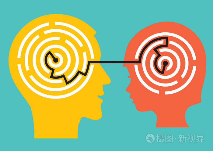一个迷宫般的男性和儿童头部的程式化插图, 象征着心理问题的解决.