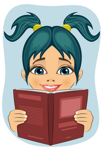 惊讶的小女孩读有趣的书