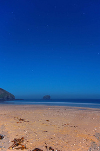 星空下的海鸥摇滚, Portreath 海滩, 康沃尔, 英格兰