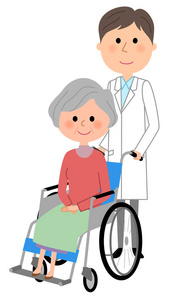 医生和轮椅病人病人和医生的插图坐在轮椅上