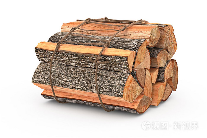 一堆木柴堆切碎