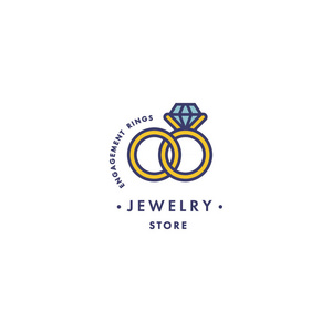 带有蓝色宝石石的订婚戒指的矢量图案在色彩鲜艳的时髦线型设计
