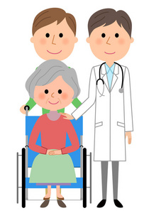 医生和轮椅病人医生护士和轮椅病人的插图