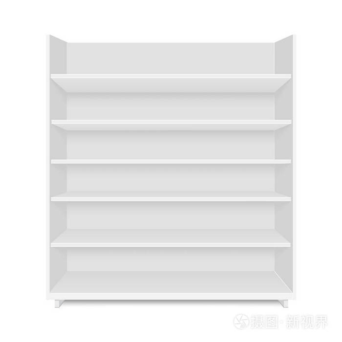 空白的空陈列陈列与零售货架.前视图.为您的设计准备的向量模拟模板