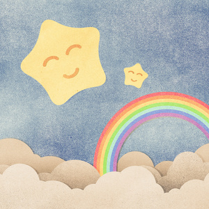 grunge 纸张纹理可爱星和彩虹