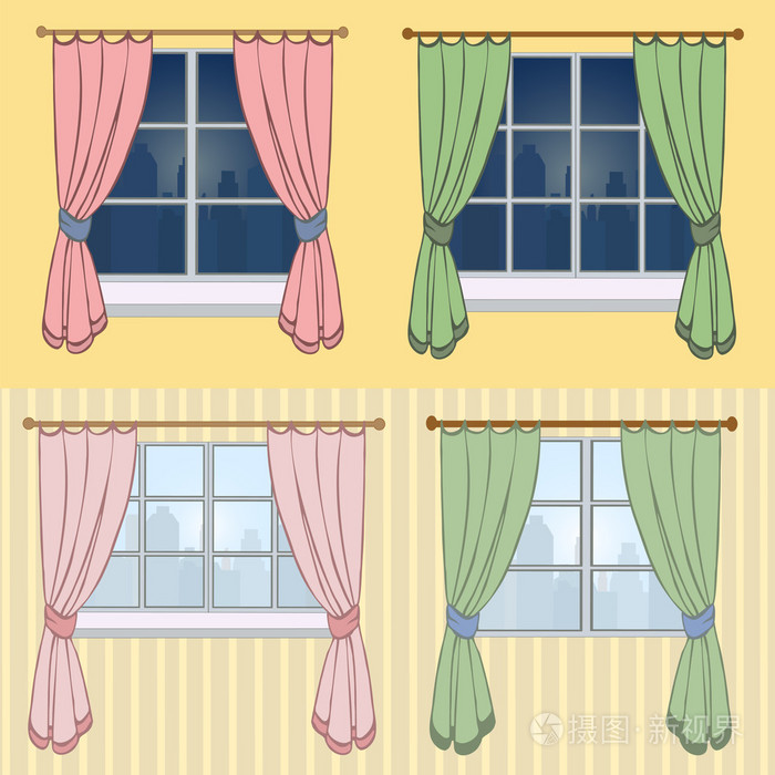 窗户和窗帘简笔画图片