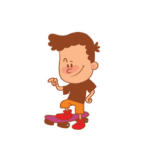 可爱的小男孩与滑板的颜色图像