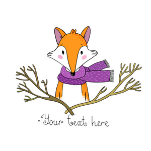 一只狐狸在一条围巾和分支的肖像