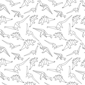 黑白龙黑白折纸恐龙矢量无缝图案照片