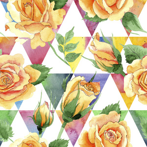 野花黄色茶混合玫瑰花图案水彩风格