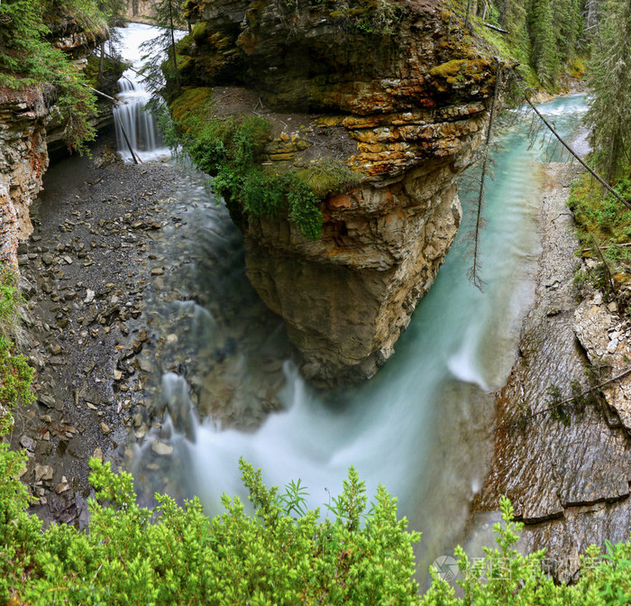 到野生的峡谷，加拿大洛基山瀑布