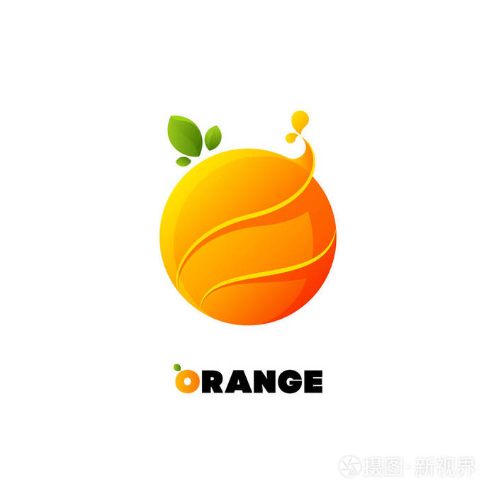 新鲜渐变橙色标志.柑橘类水果的时尚标识