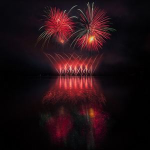炫彩焰火与湖的思考图片