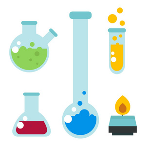 化学实验室瓶玻璃器皿管液体生物技术分析和医学科学设备化学实验室实验矢量图解