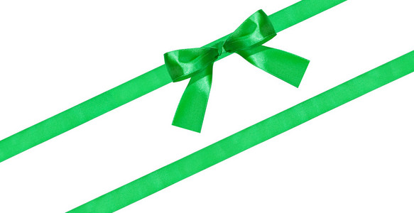 绿色蝴蝶结结分离的两个对角丝绸波段
