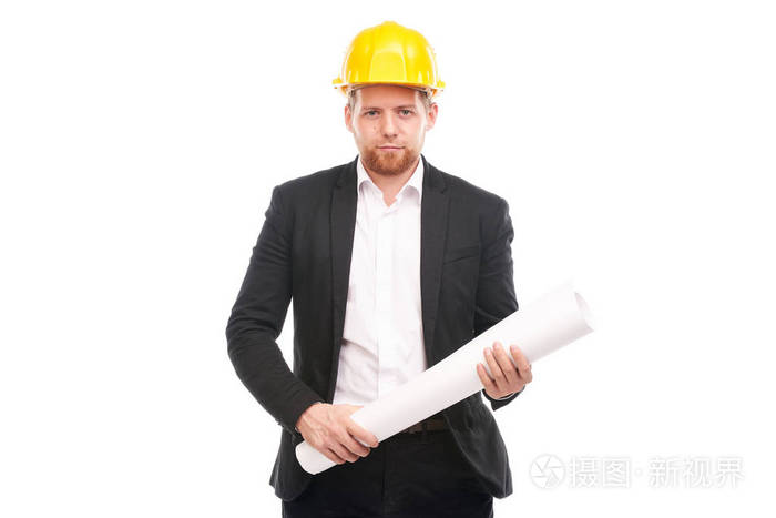 建筑师在黄色安全帽