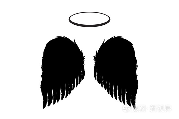 黑色天使翅膀和光环的轮廓插画-正版商用图片0fa2uu-摄图新视界