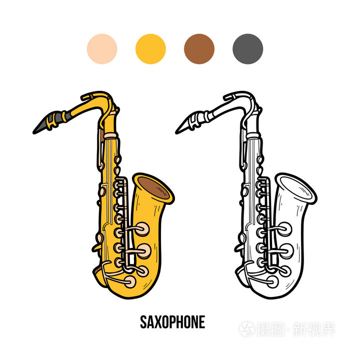 儿童着色书:乐器(萨克斯管)插画-正版商用图片0fa33m-摄图新视界