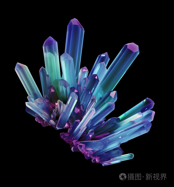 蓝色的紫色晶体,地质形状,b 一个孤立的 3d 对象照片-正版商用图片0fa