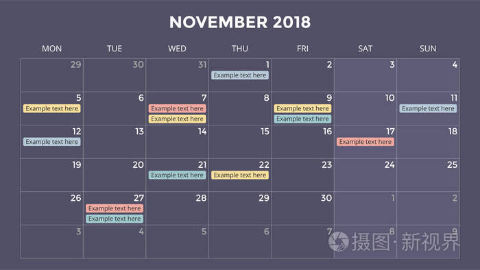 经营周期概念.任务管理器.日,周,月.2018年.时间管理.组织者日期日记