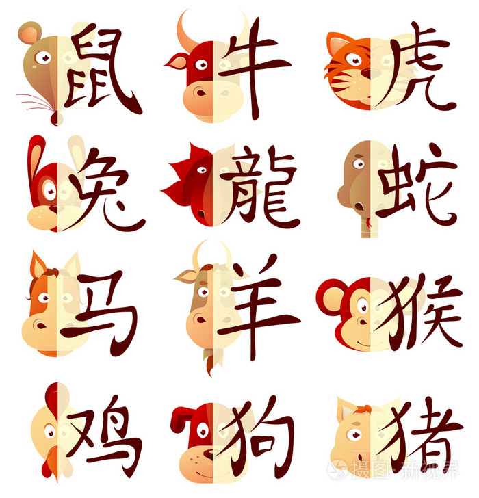 中国生肖与书法象形文字插画 正版商用图片0fa7kv 摄图新视界 中国生肖与书法象形文字插画 正版商用图片0fa7kv 摄图新视界