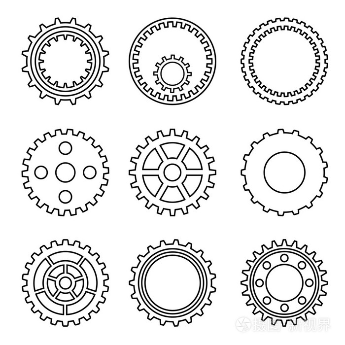 机械的齿轮和齿轮设置的剪影
