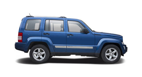 蓝色吉普车白色背景上的蓝色 suv 侧面视图被隔离照片