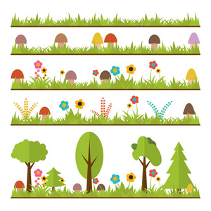 平林设计元素集。蘑菇，草，浆果 t