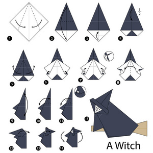 一步一步的说明如何使折纸女巫