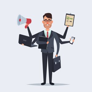 可爱卡通人物-办公室工作人员持有不同的对象照片