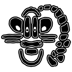 可爱的部落虎卡通儿童插画.手绘黑白剪影, 民族或最小风格.矢量照片