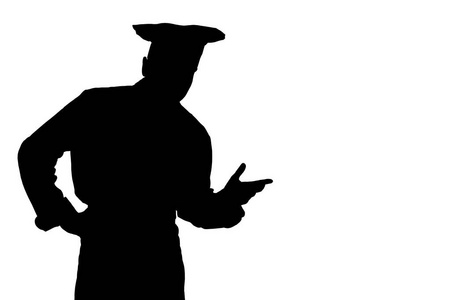 厨师的剪影做一个邀请的手势照片