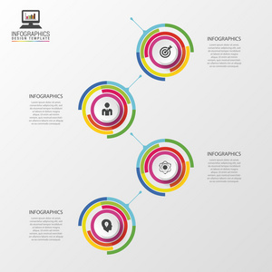 时间线图。经营理念。带图标的彩色圆圈。矢量图