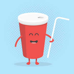 绘制带着微笑,眼睛和手的滑稽可爱可乐杯照片