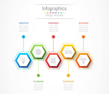 您的业务数据与 5 选项 零件 步骤 时间线或过程的信息图表设计元素。矢量图