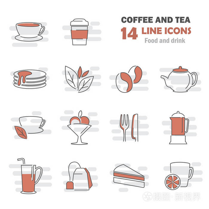 用于 web 和移动设计的咖啡和茶线图标