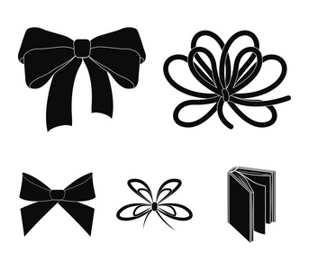弓, 丝带, 装饰, 和其他黑色风格的网页图标。集合中的礼品蝴蝶结节点和图标
