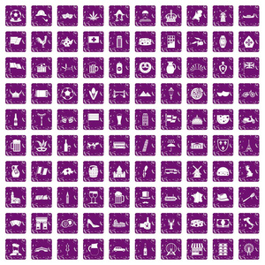 100欧洲国家图标设置垃圾紫色