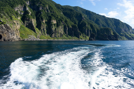 水在北海道附近的绿色山丘