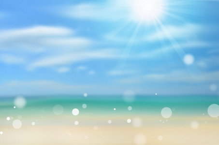 模糊与太阳光线抽象背景的热带海滩