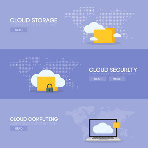 云 coputing 存储服务和安全横幅的概念。矢量图