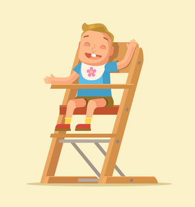 小孩坐在椅子上.矢量平面卡通插画照片