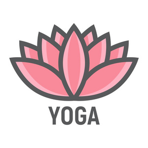 莲花填充轮廓图标, 健身和运动, 瑜伽标志矢量图形, 彩色线条图案白色