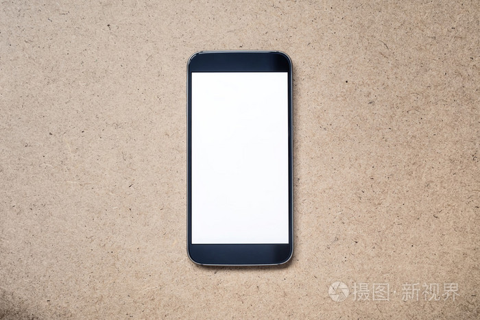 移动智能手机样机与硬质纤维板背景白色空白的屏幕