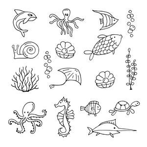 海洋生命，您的设计草图的集合