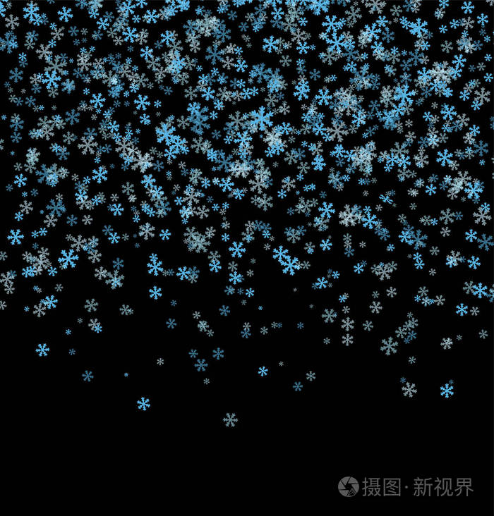 飘落的雪花在黑色的背景上