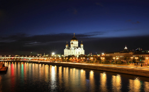 日落观的基督大教堂救世主和莫斯科, 俄罗斯河