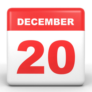 12 月 20 日。白色背景上的日历